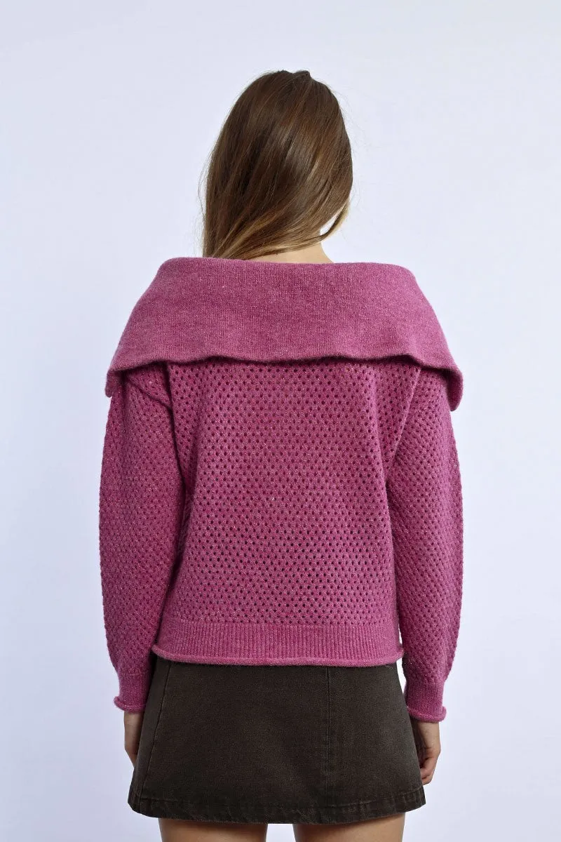 SWEATER WITH WIDE TRUCKER COLLAR