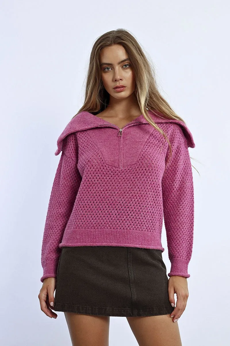 SWEATER WITH WIDE TRUCKER COLLAR