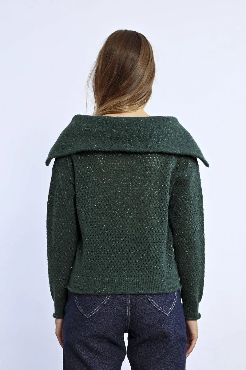 SWEATER WITH WIDE TRUCKER COLLAR