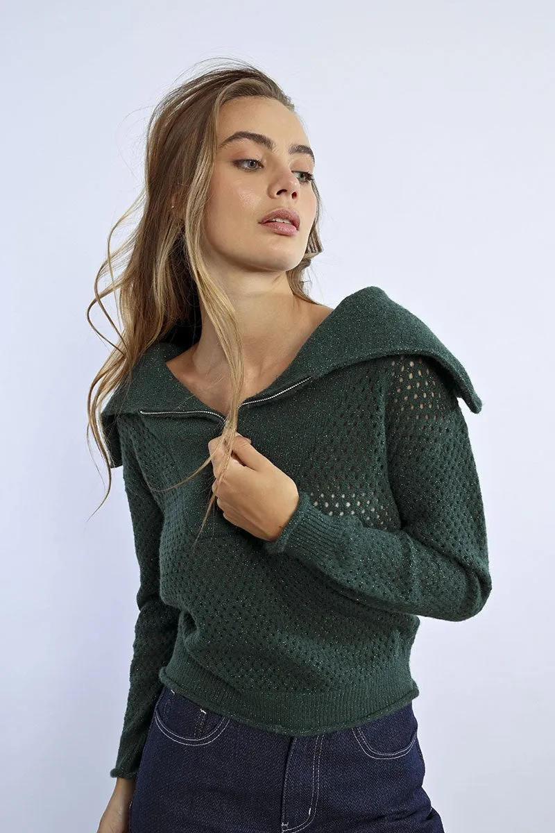 SWEATER WITH WIDE TRUCKER COLLAR