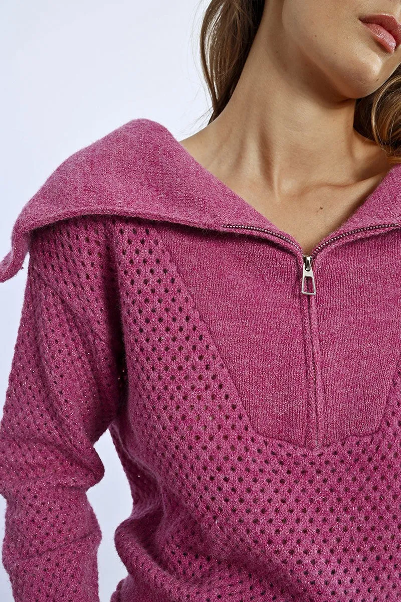 SWEATER WITH WIDE TRUCKER COLLAR