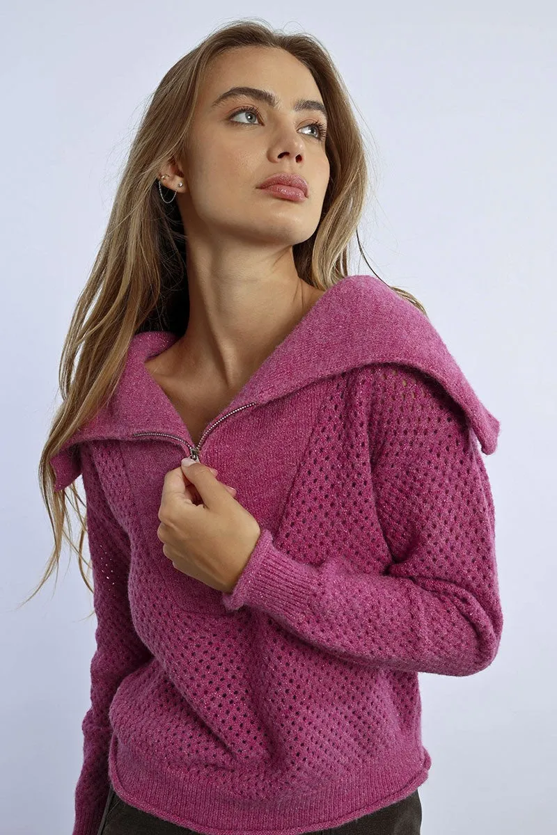 SWEATER WITH WIDE TRUCKER COLLAR