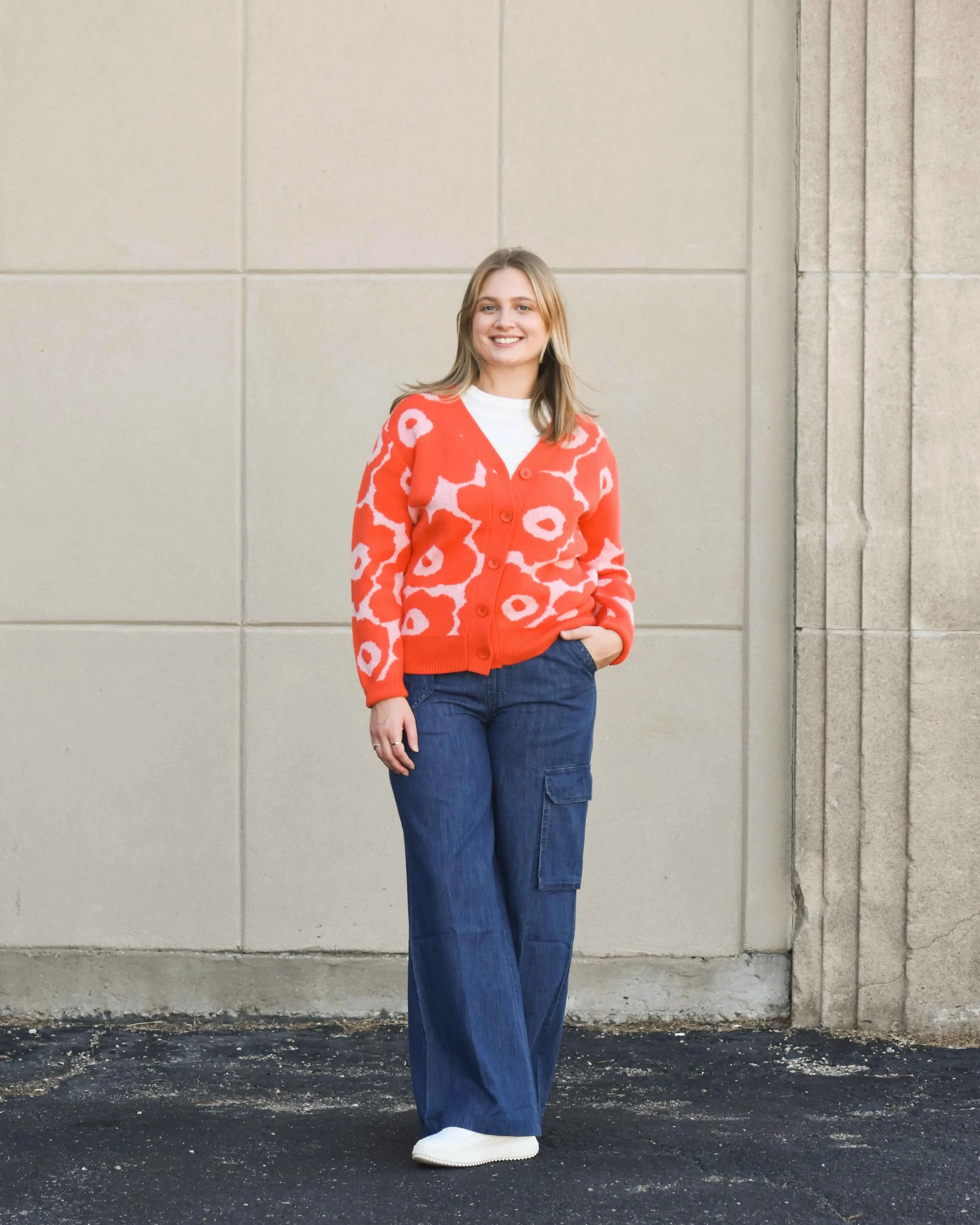 Tangerine Tango Floral Knit Sweater Cardigan (merci)