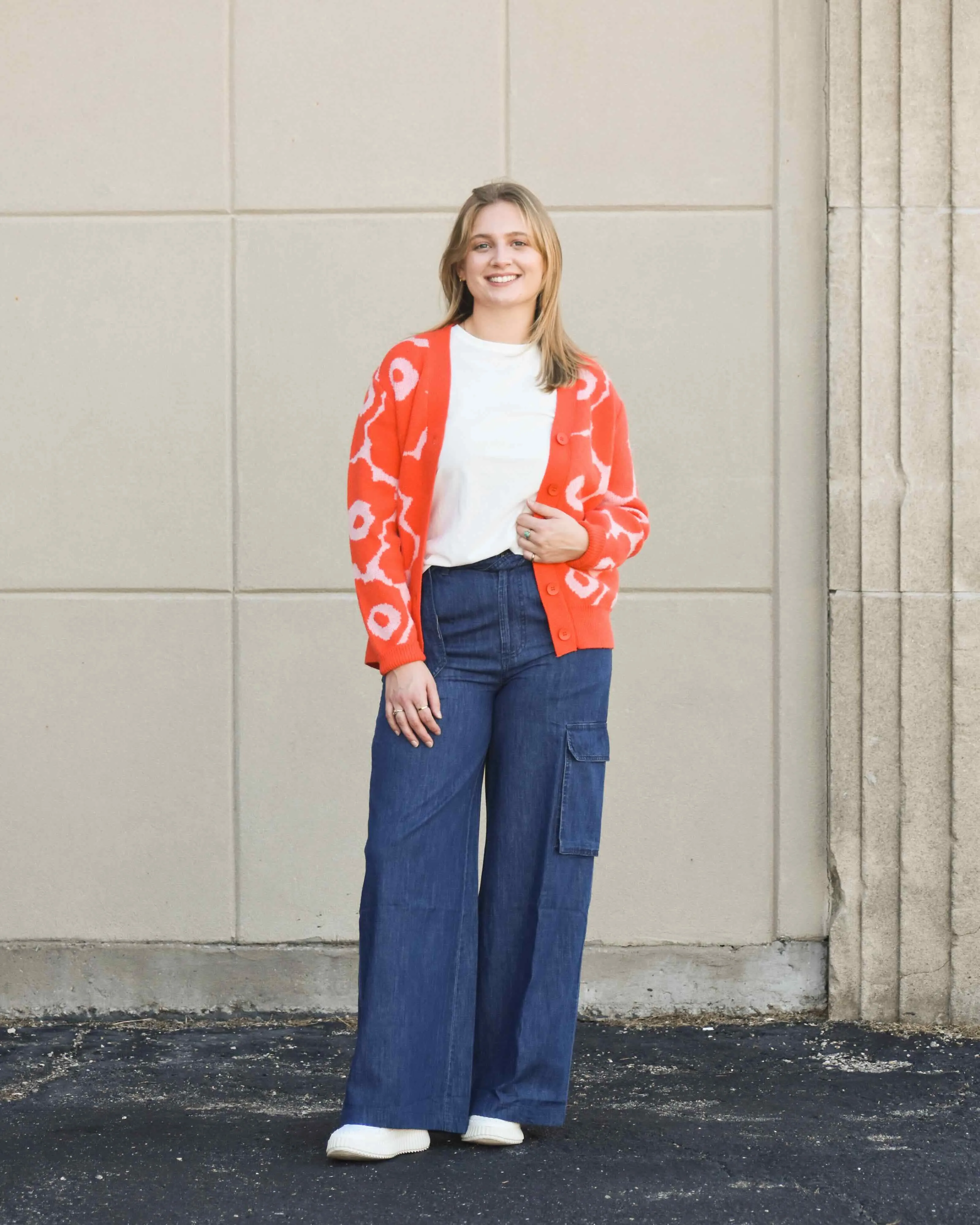 Tangerine Tango Floral Knit Sweater Cardigan (merci)