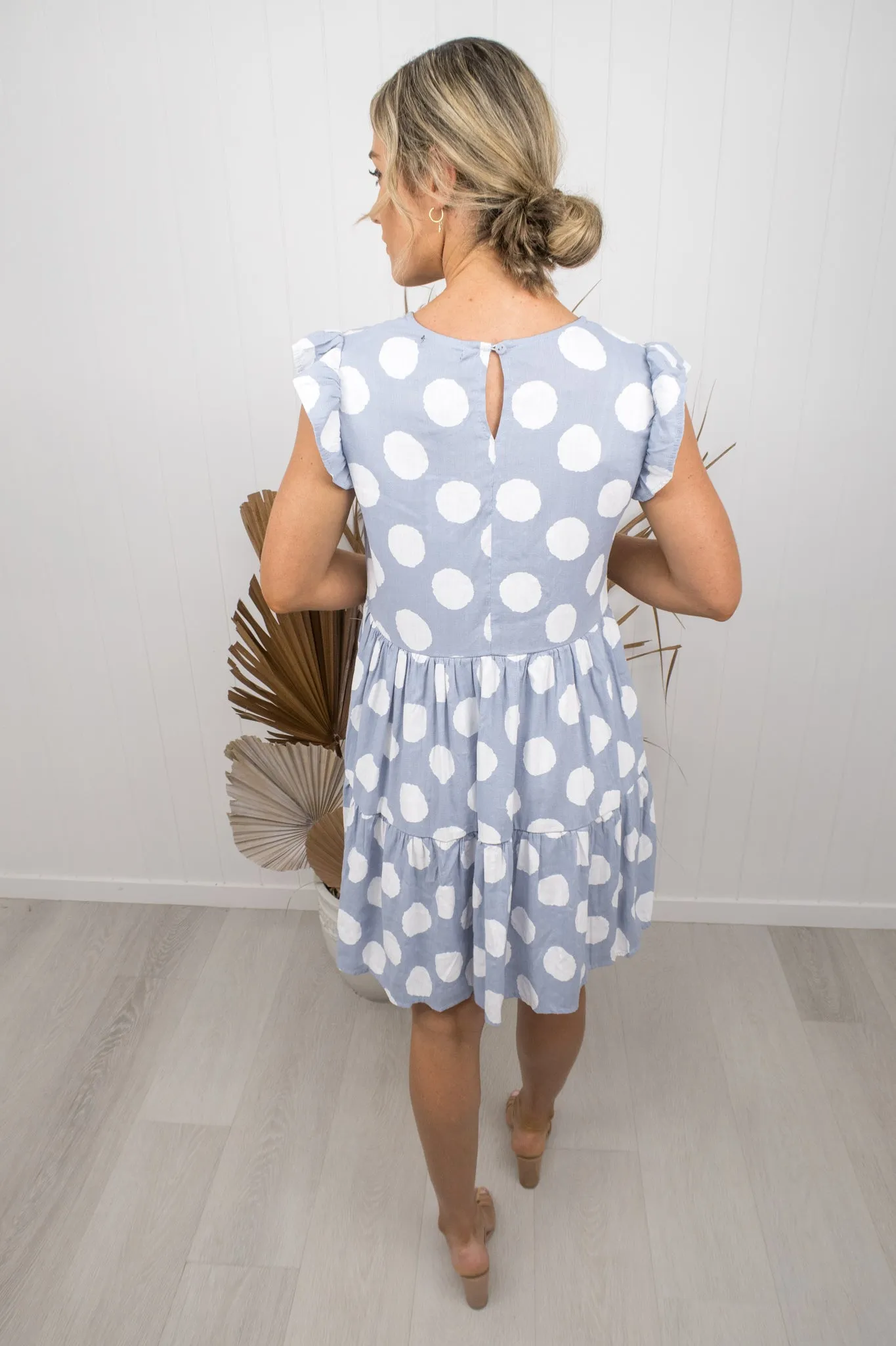 Taylor Dress -Denim blue/white polka dot