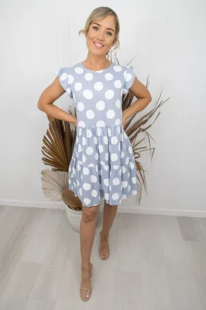 Taylor Dress -Denim blue/white polka dot