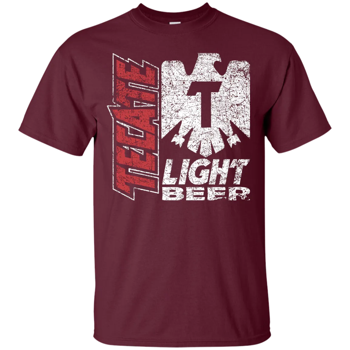 Tecate Beer T-Shirt Custom Designed White Red Worn Label Pattern