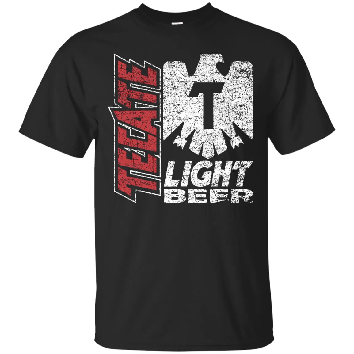 Tecate Beer T-Shirt Custom Designed White Red Worn Label Pattern