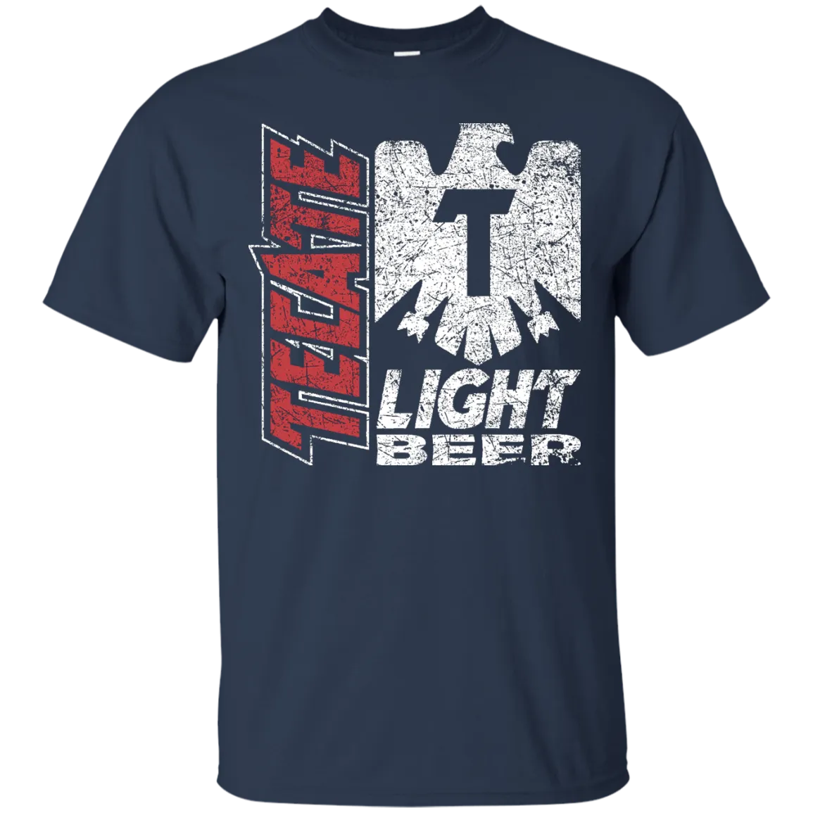 Tecate Beer T-Shirt Custom Designed White Red Worn Label Pattern