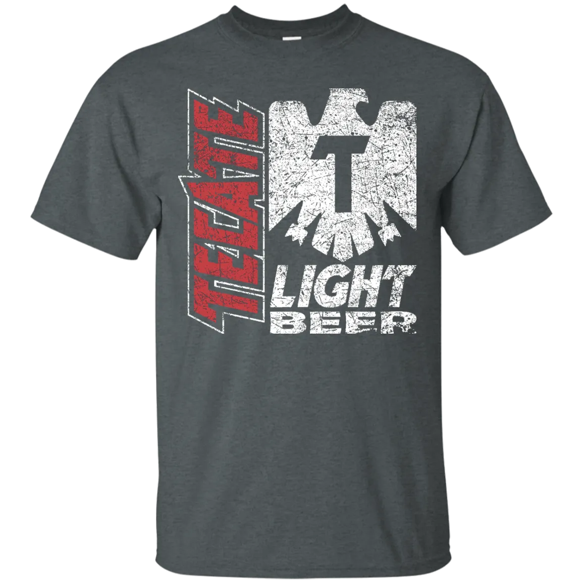 Tecate Beer T-Shirt Custom Designed White Red Worn Label Pattern