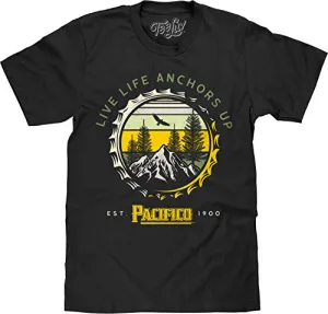 Tee Luv Pacifico Beer Shirt - Live Life Anchors Up Nature Graphic T-Shirt (Black) (M)