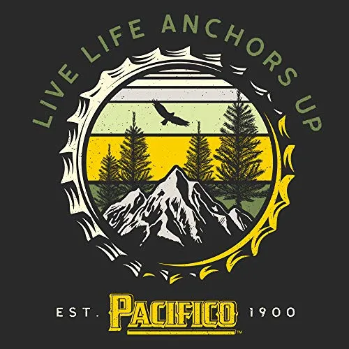 Tee Luv Pacifico Beer Shirt - Live Life Anchors Up Nature Graphic T-Shirt (Black) (M)