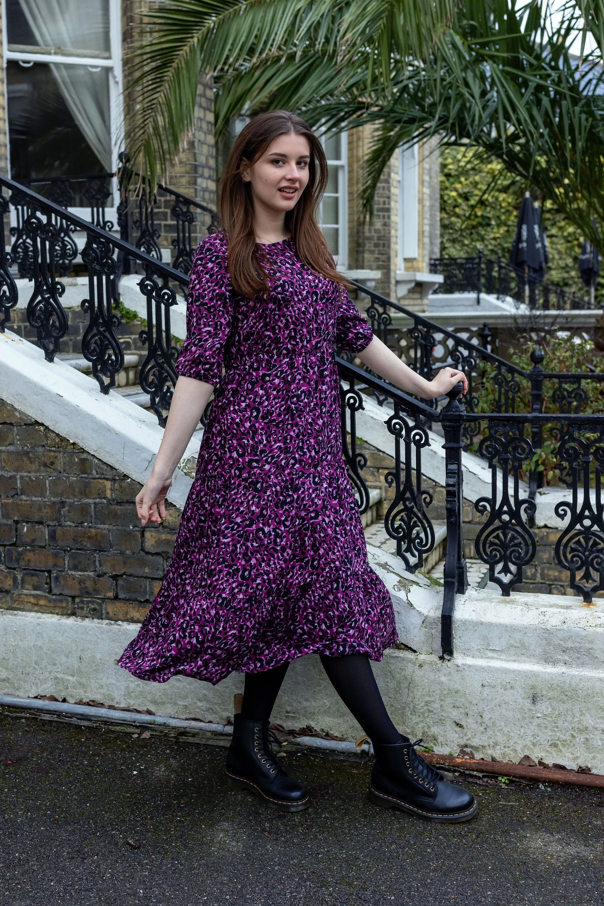 The Midi Breastfeeding Dress - Purple Leopard