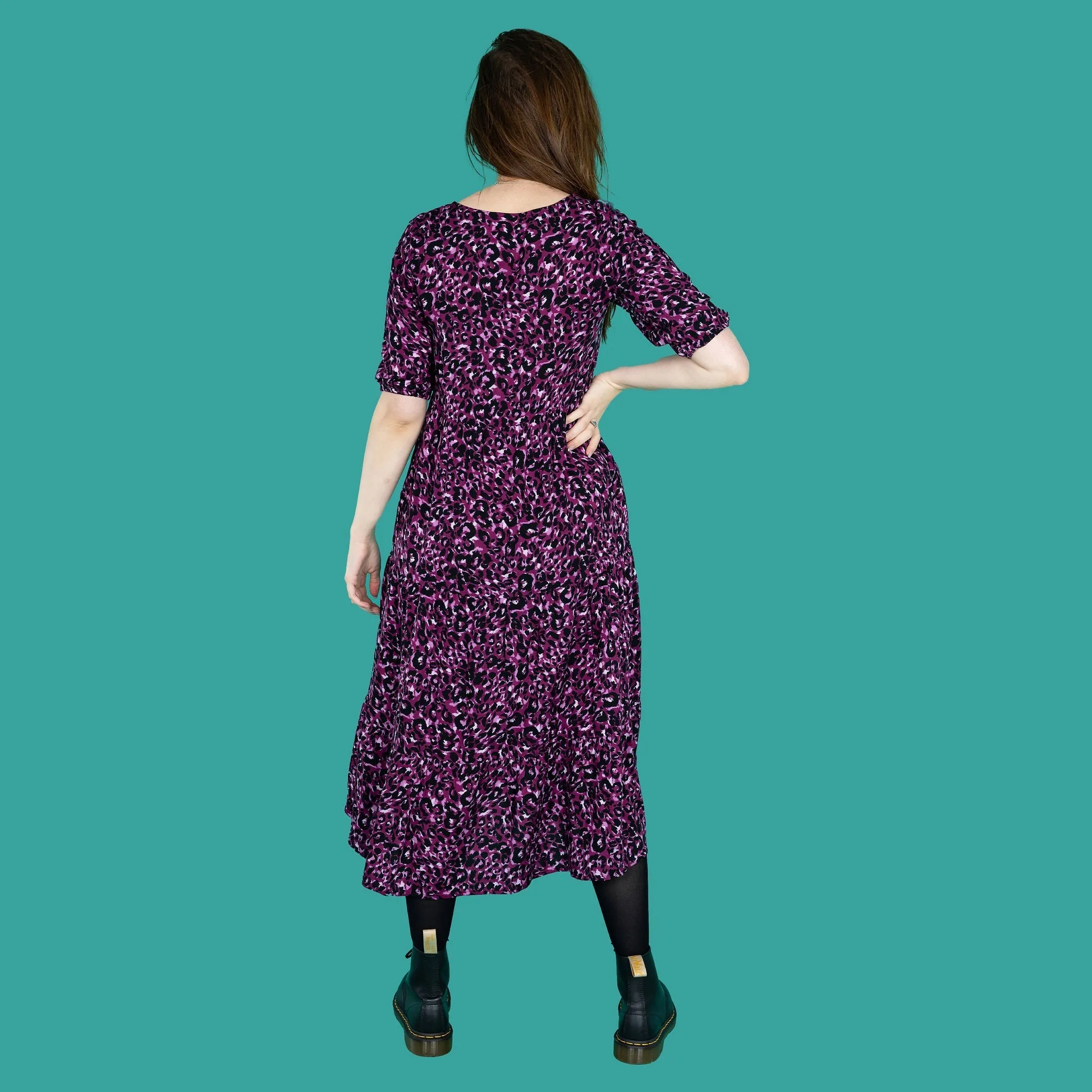 The Midi Breastfeeding Dress - Purple Leopard