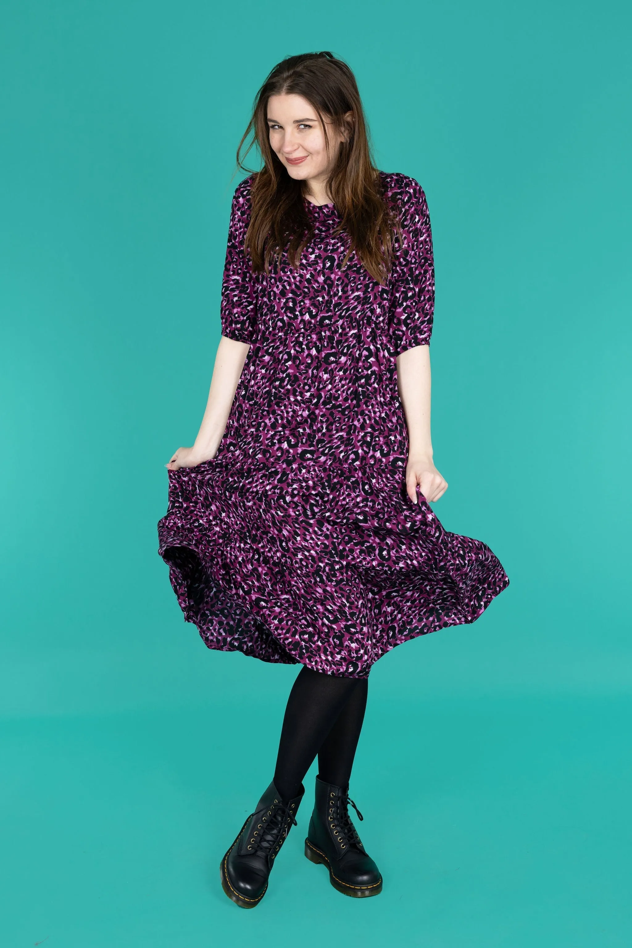 The Midi Breastfeeding Dress - Purple Leopard