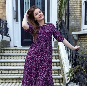 The Midi Breastfeeding Dress - Purple Leopard