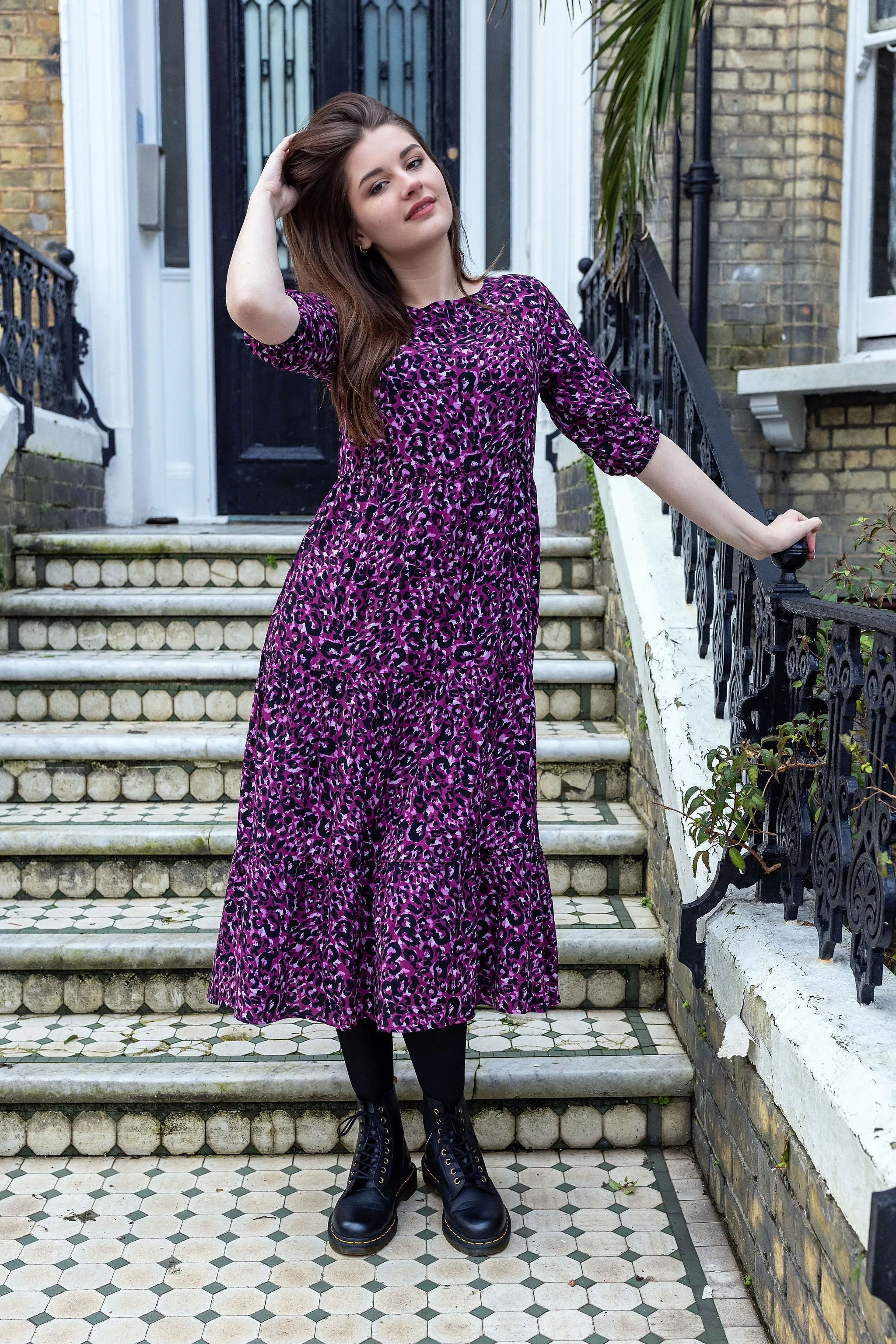The Midi Breastfeeding Dress - Purple Leopard