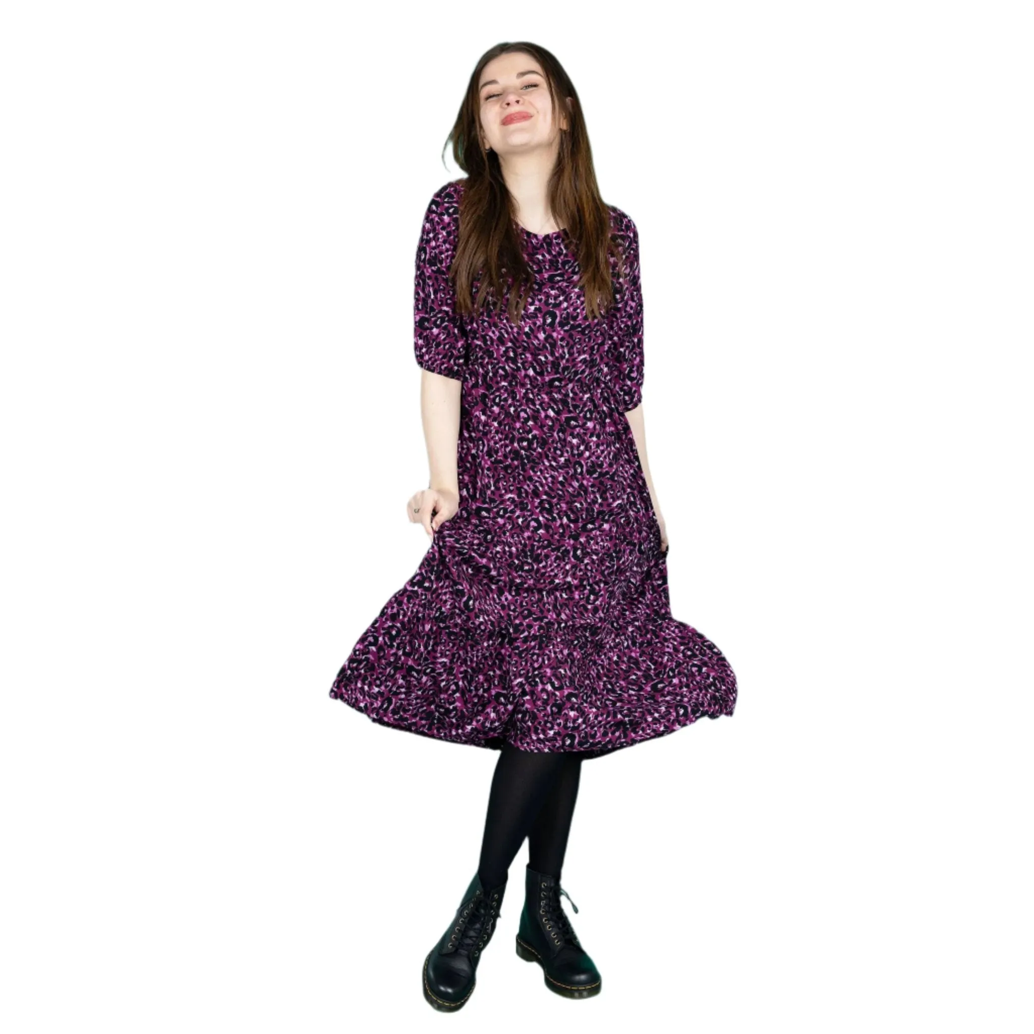 The Midi Breastfeeding Dress - Purple Leopard