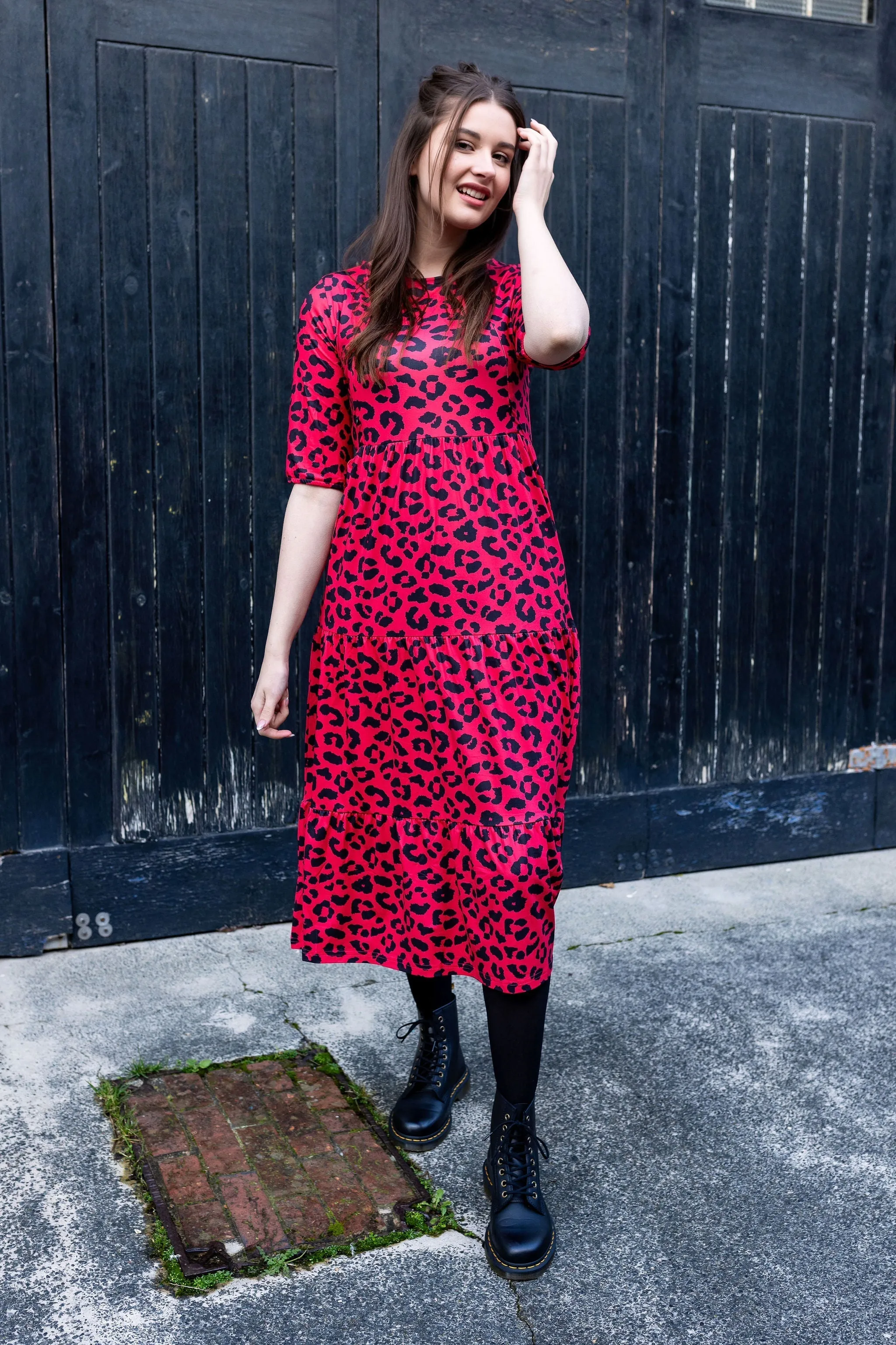 The Midi Breastfeeding Dress - Red Leopard