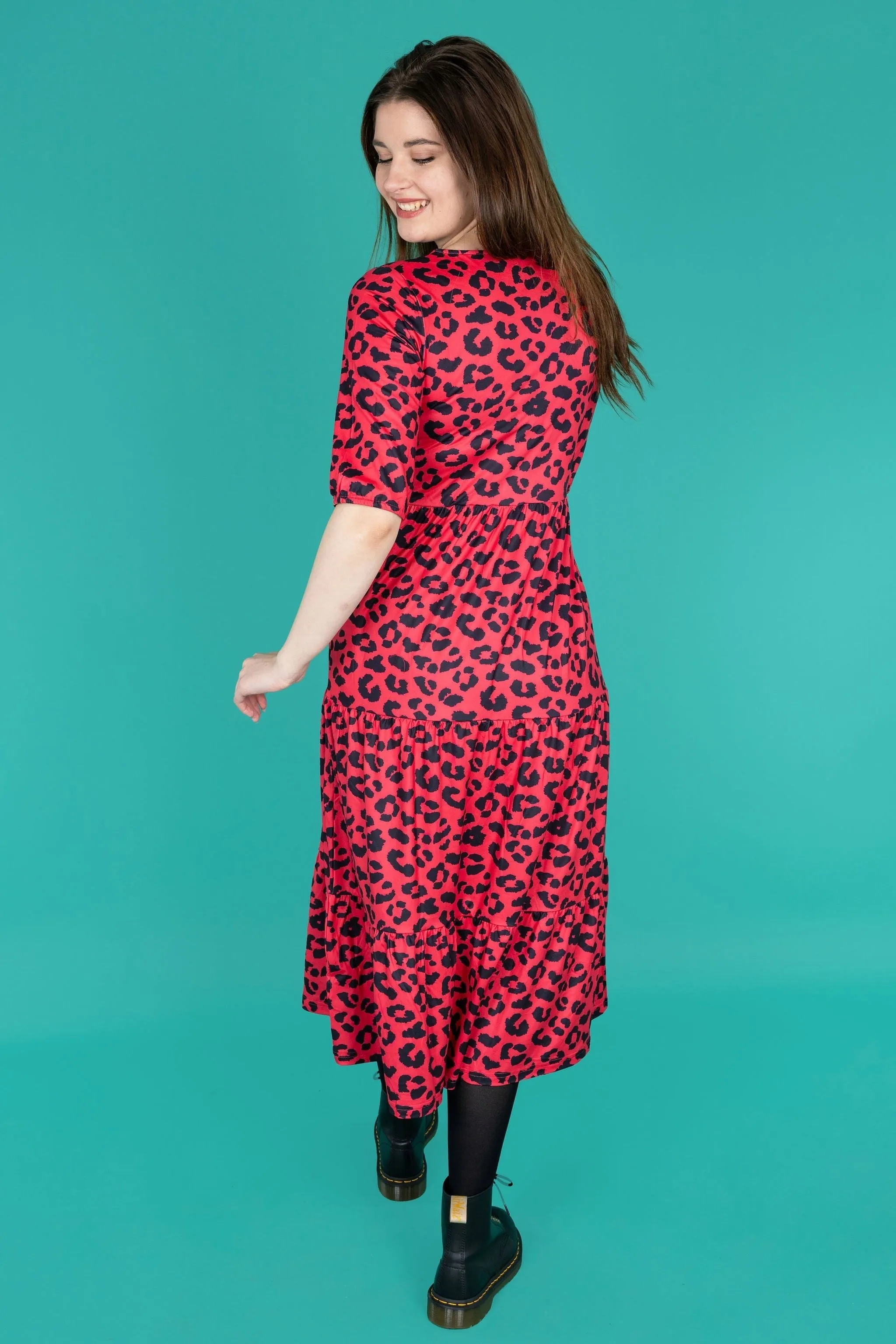 The Midi Breastfeeding Dress - Red Leopard