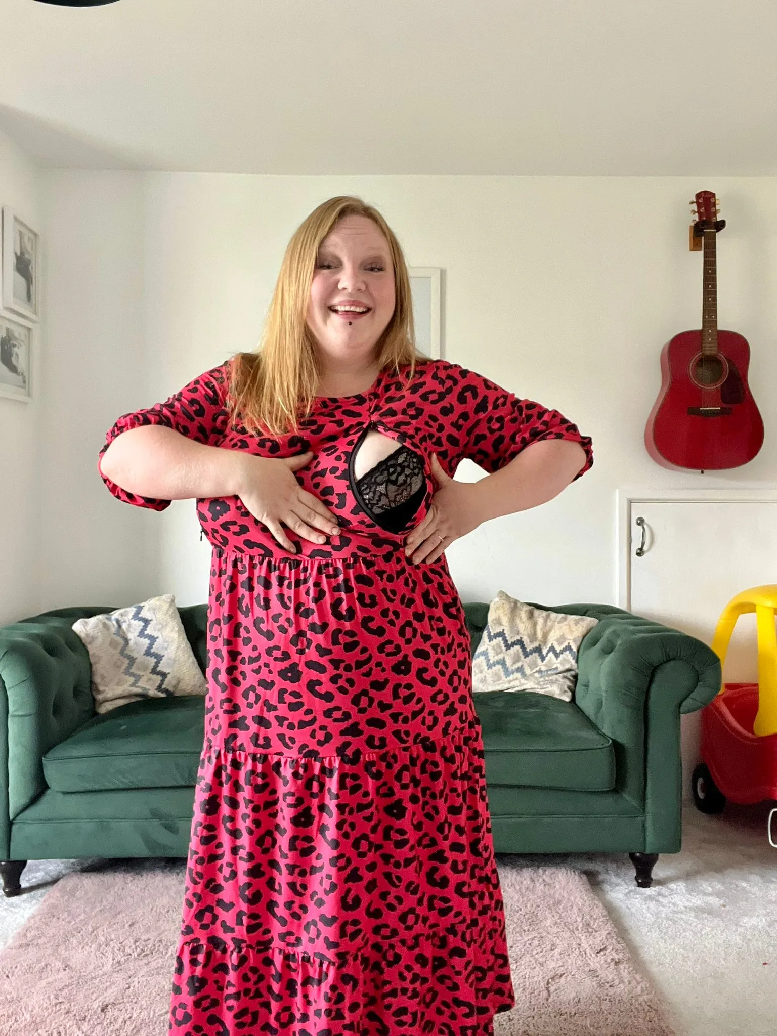 The Midi Breastfeeding Dress - Red Leopard