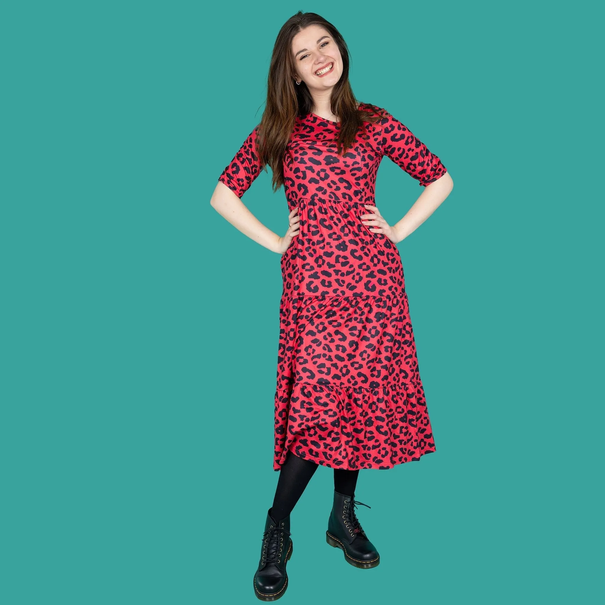The Midi Breastfeeding Dress - Red Leopard