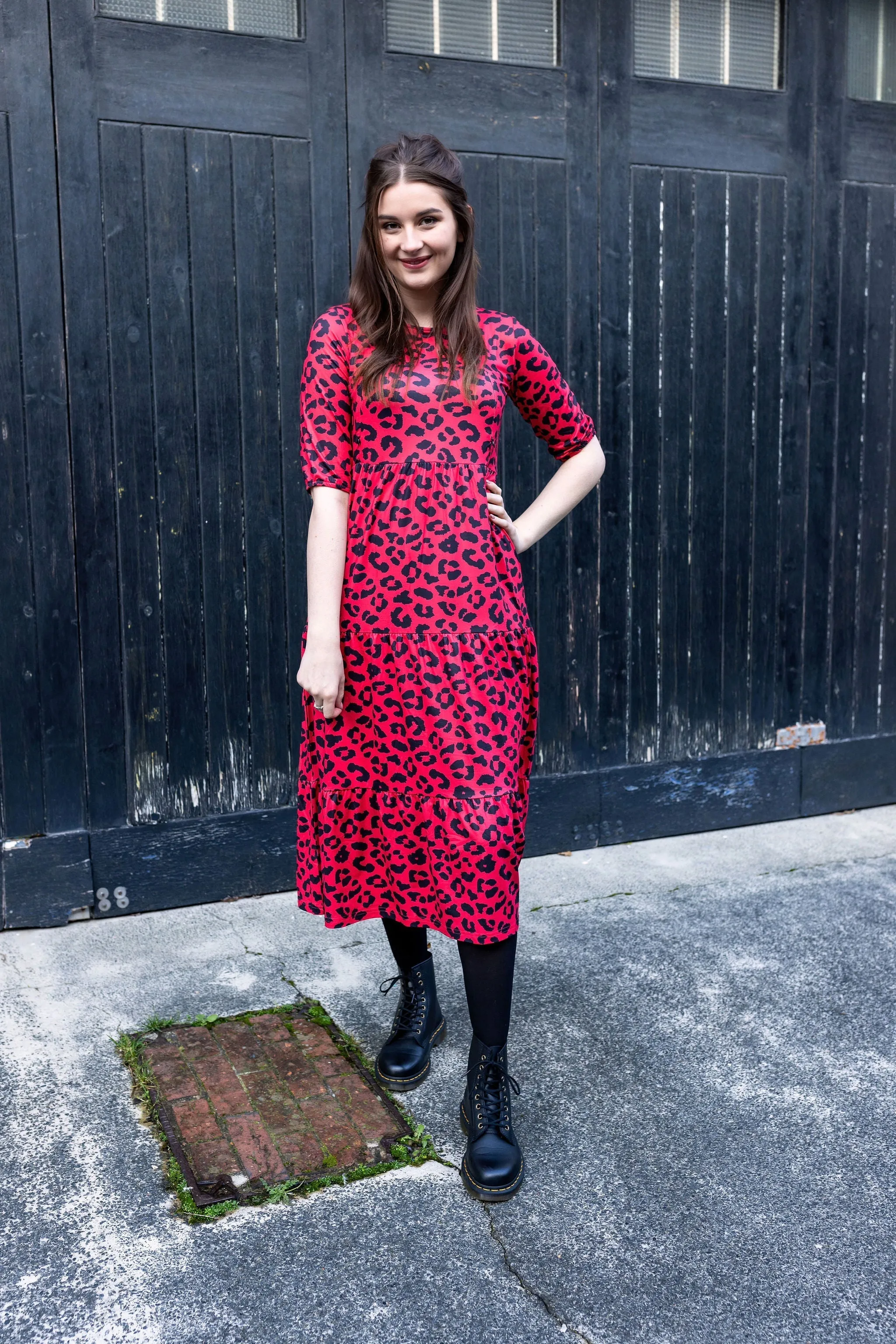The Midi Breastfeeding Dress - Red Leopard