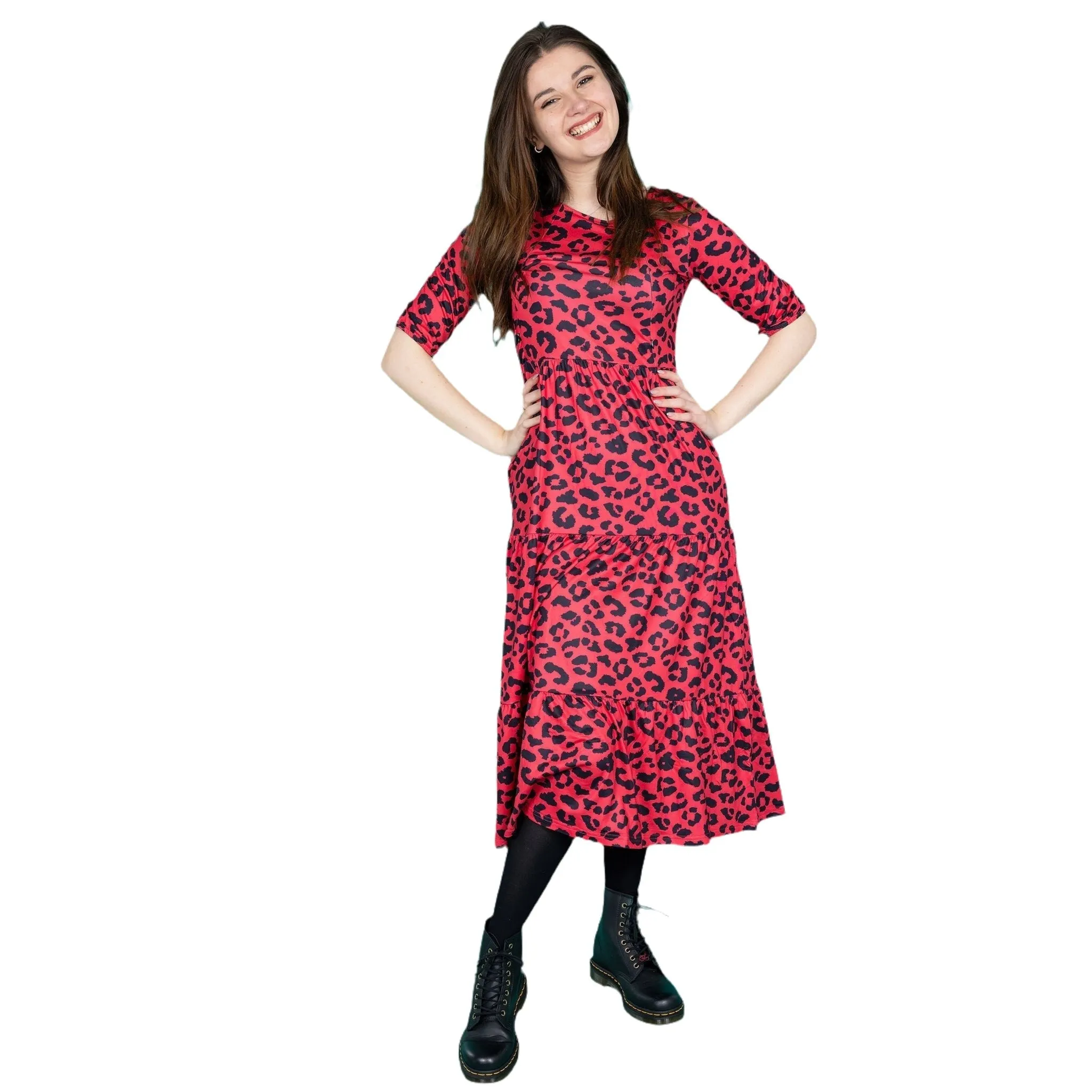 The Midi Breastfeeding Dress - Red Leopard