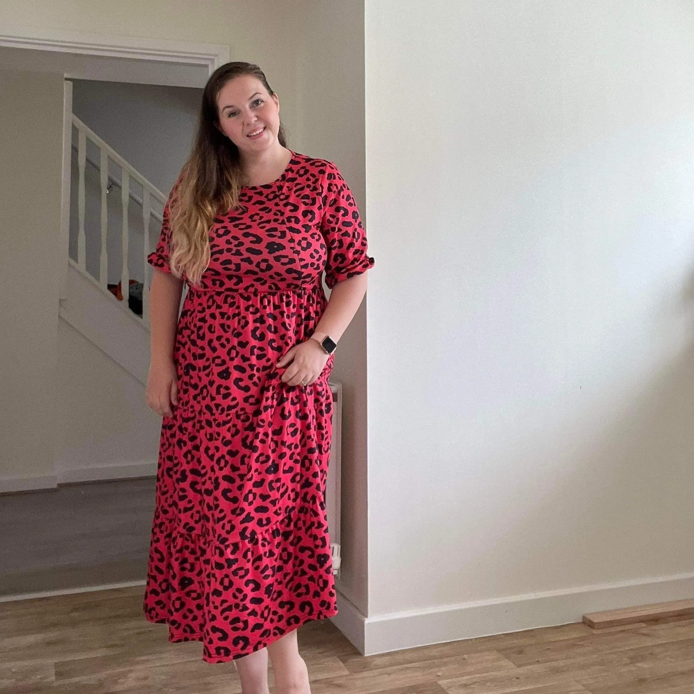 The Midi Breastfeeding Dress - Red Leopard