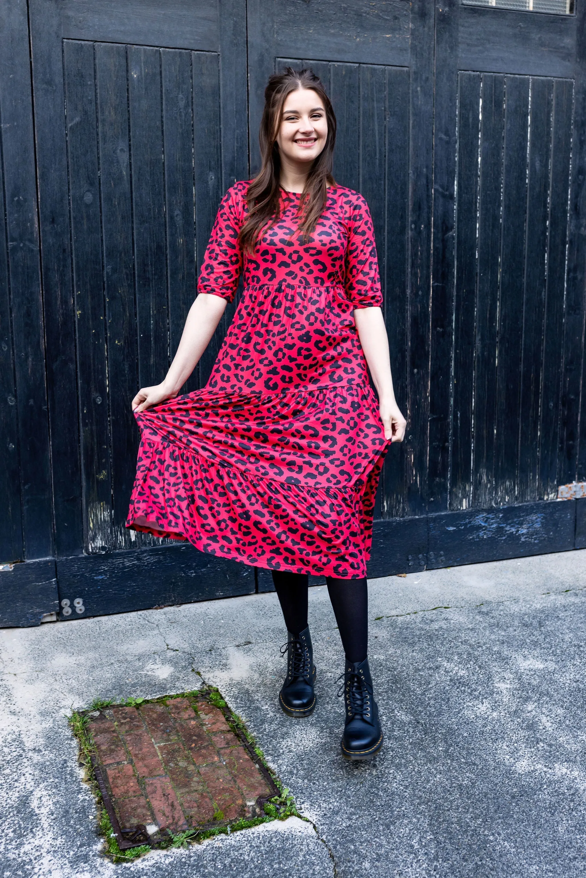 The Midi Breastfeeding Dress - Red Leopard