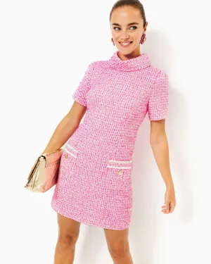 Tiessa Short Sleeve Boucle Shift Dress - Pink Palms