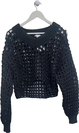 Topshop Black Open Knit Crochet Jumper UK XS