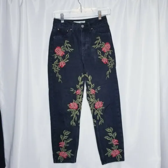 Topshop Moto Embroidered Floral Jeans Size 24