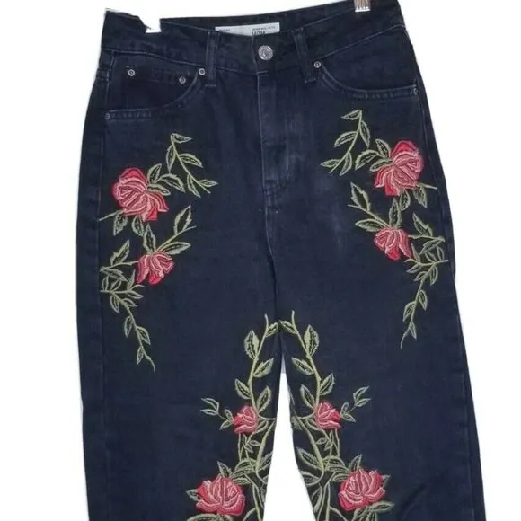 Topshop Moto Embroidered Floral Jeans Size 24