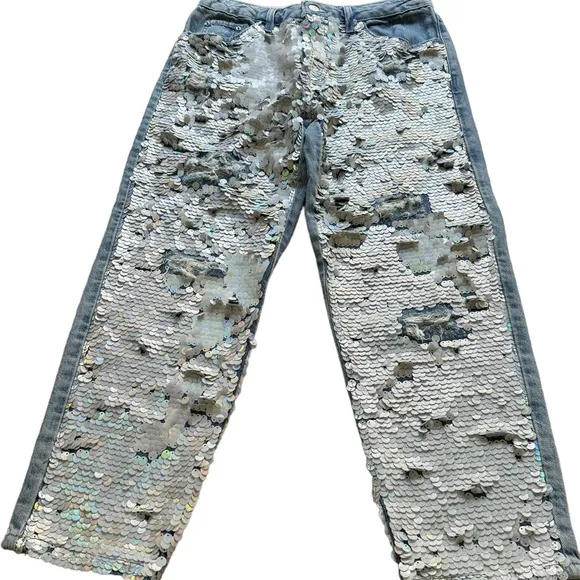 TOPSHOP Straight Leg Ripped Sequin Jeans