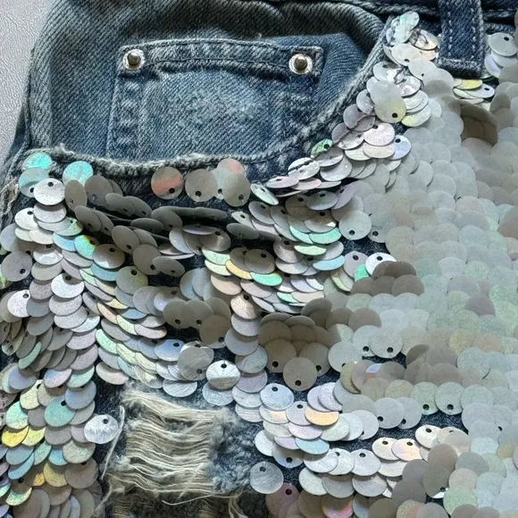 TOPSHOP Straight Leg Ripped Sequin Jeans