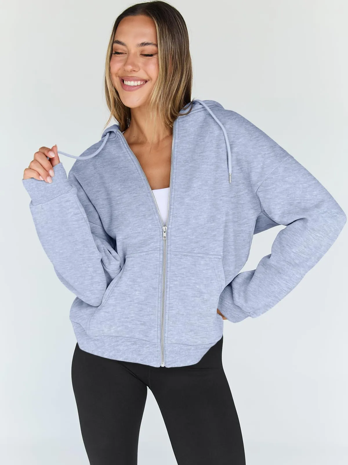 Trendy Queen Womens Zip Up Hoodies Oversized Sweatshirts Fall Fashion Outfits Sweaters Casual Jackets 2024 Winter Clothes Grey