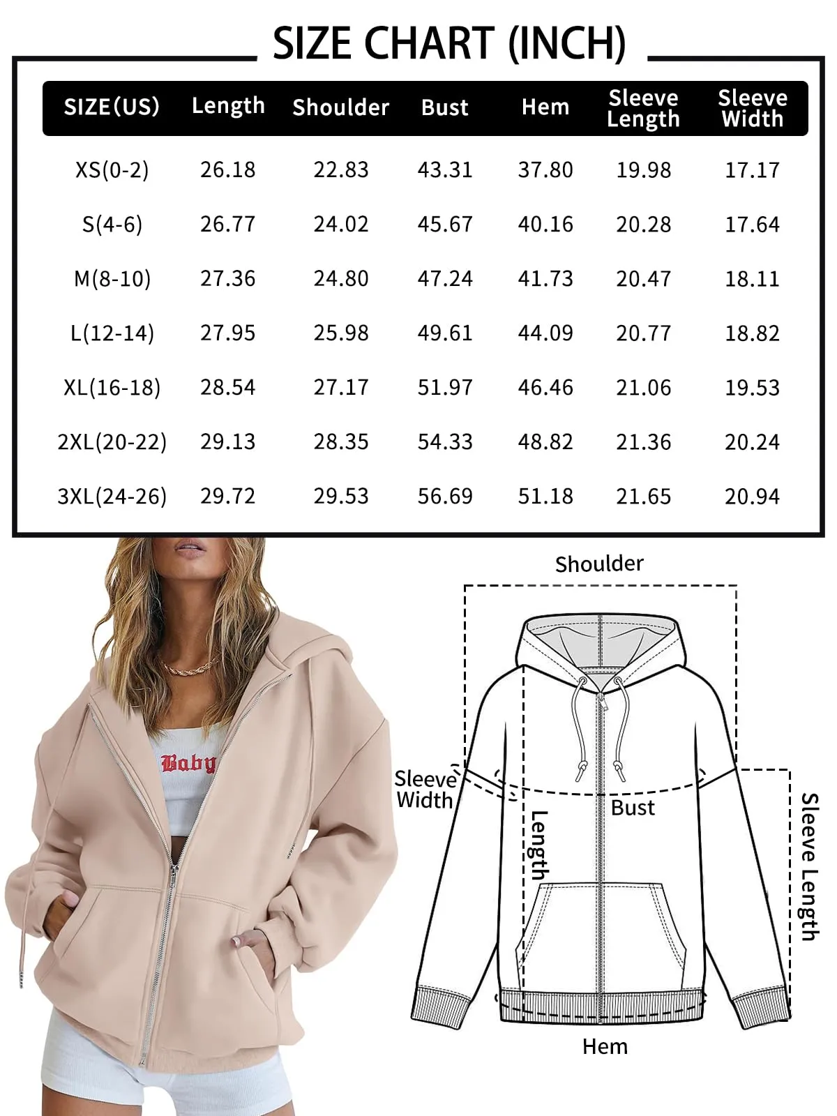 Trendy Queen Womens Zip Up Hoodies Oversized Sweatshirts Fall Fashion Outfits Sweaters Casual Jackets 2024 Winter Clothes Grey