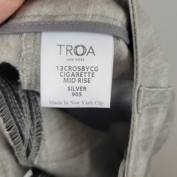 TROA NEW YORK Crosby Cigarette mid rise silver cargo zip skinny moto jeans