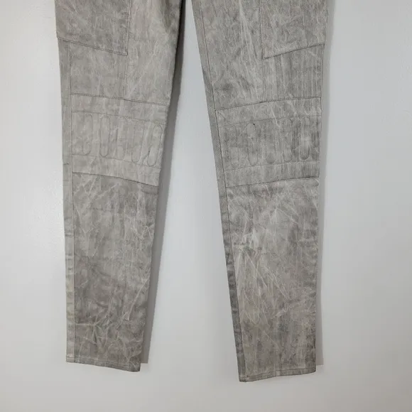 TROA NEW YORK Crosby Cigarette mid rise silver cargo zip skinny moto jeans