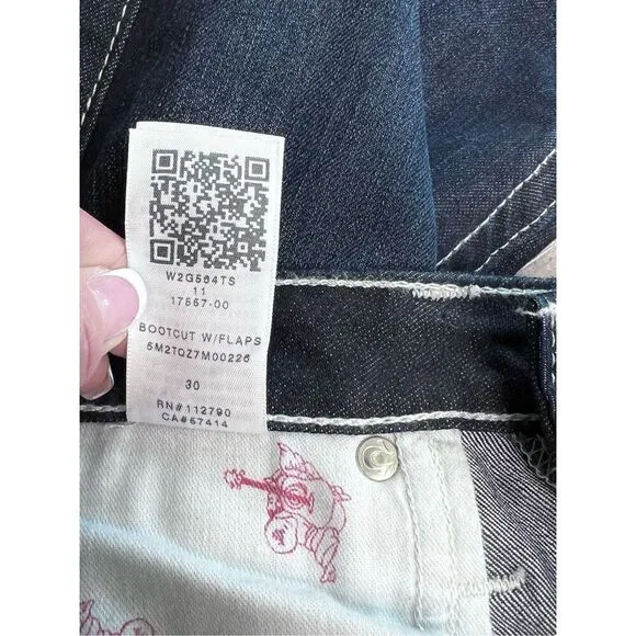 True Religion W2G584TS Natural Lonestar Boot Cut Flap Blue Jeans sz 30 NWT