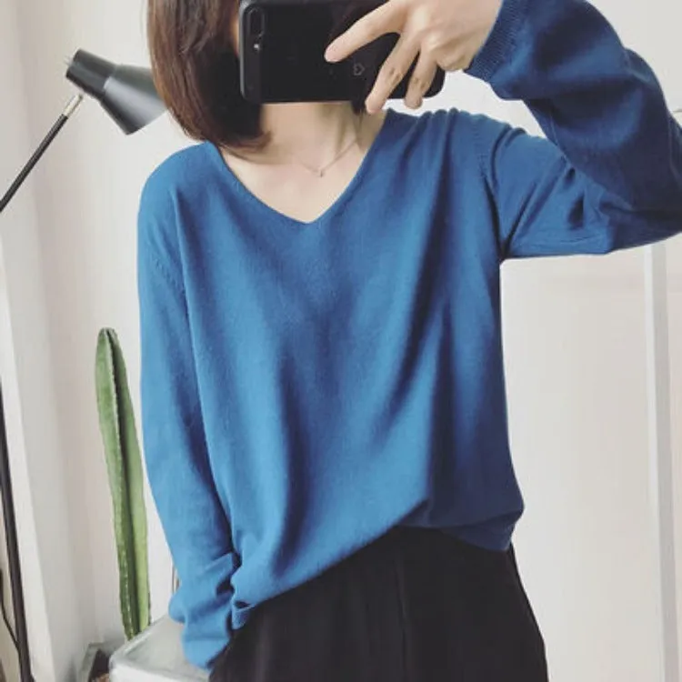 V-neck Pullover Long Sleeve Sweater