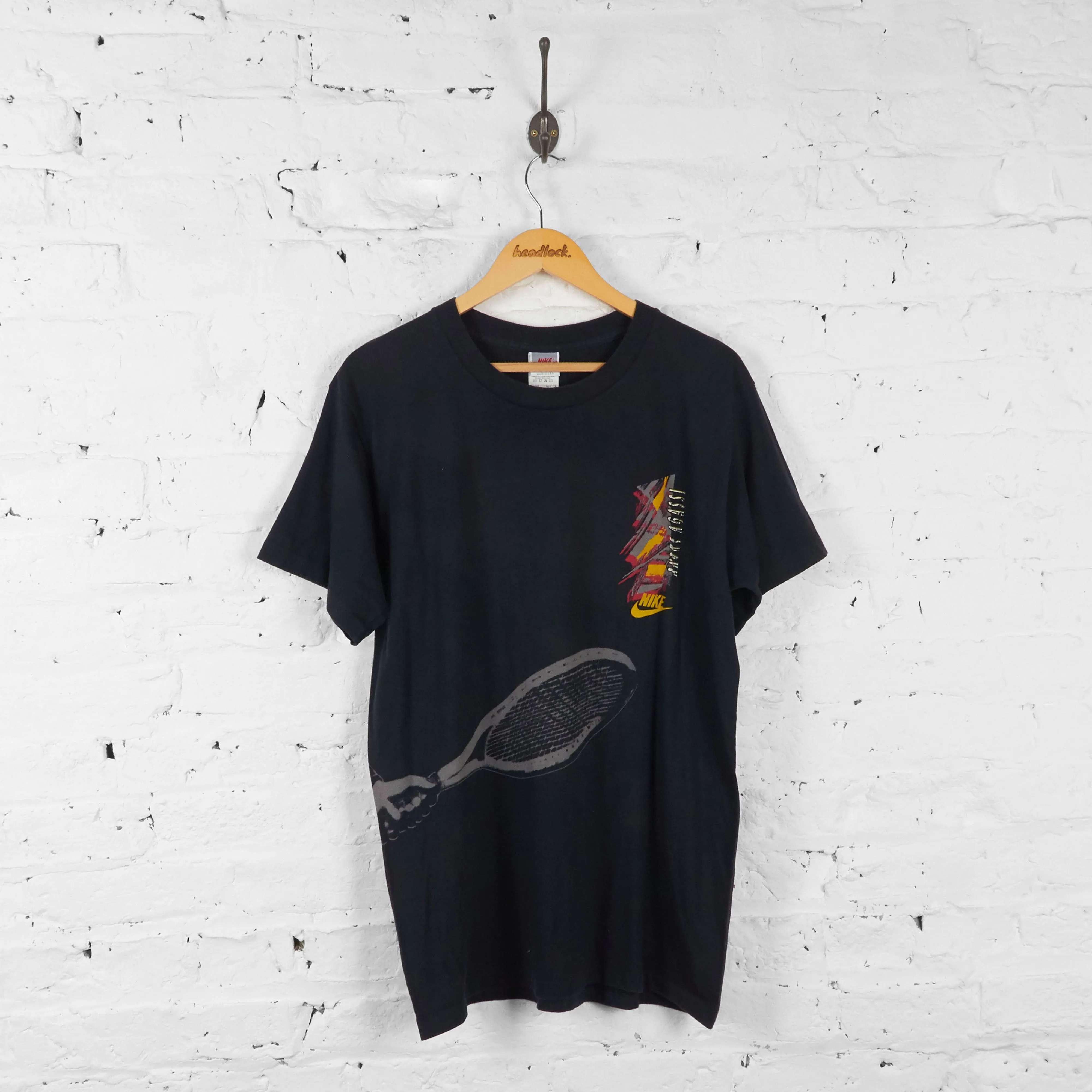 Vintage 90s Andre Agassi Nike Tennis T-Shirt - Black - L