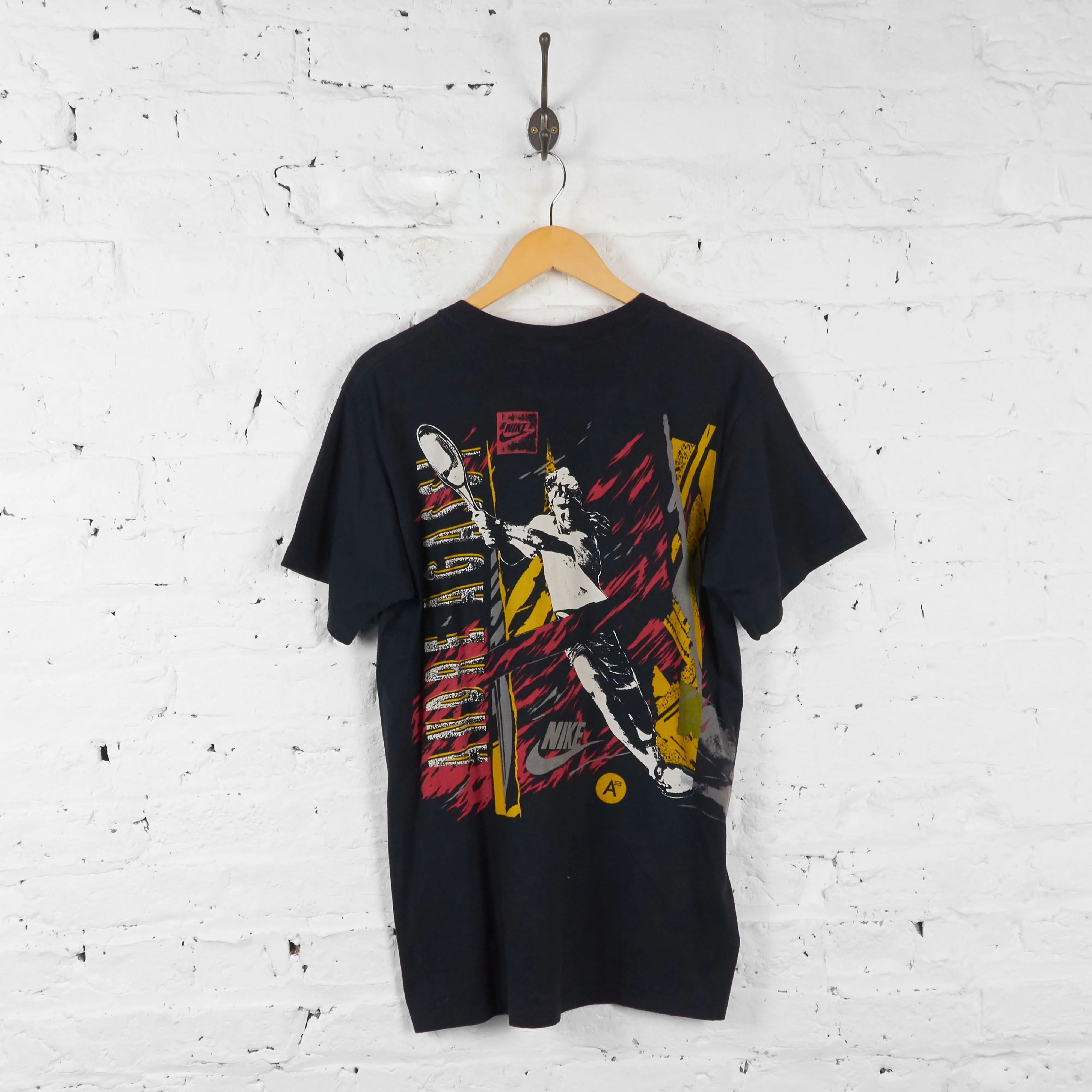Vintage 90s Andre Agassi Nike Tennis T-Shirt - Black - L