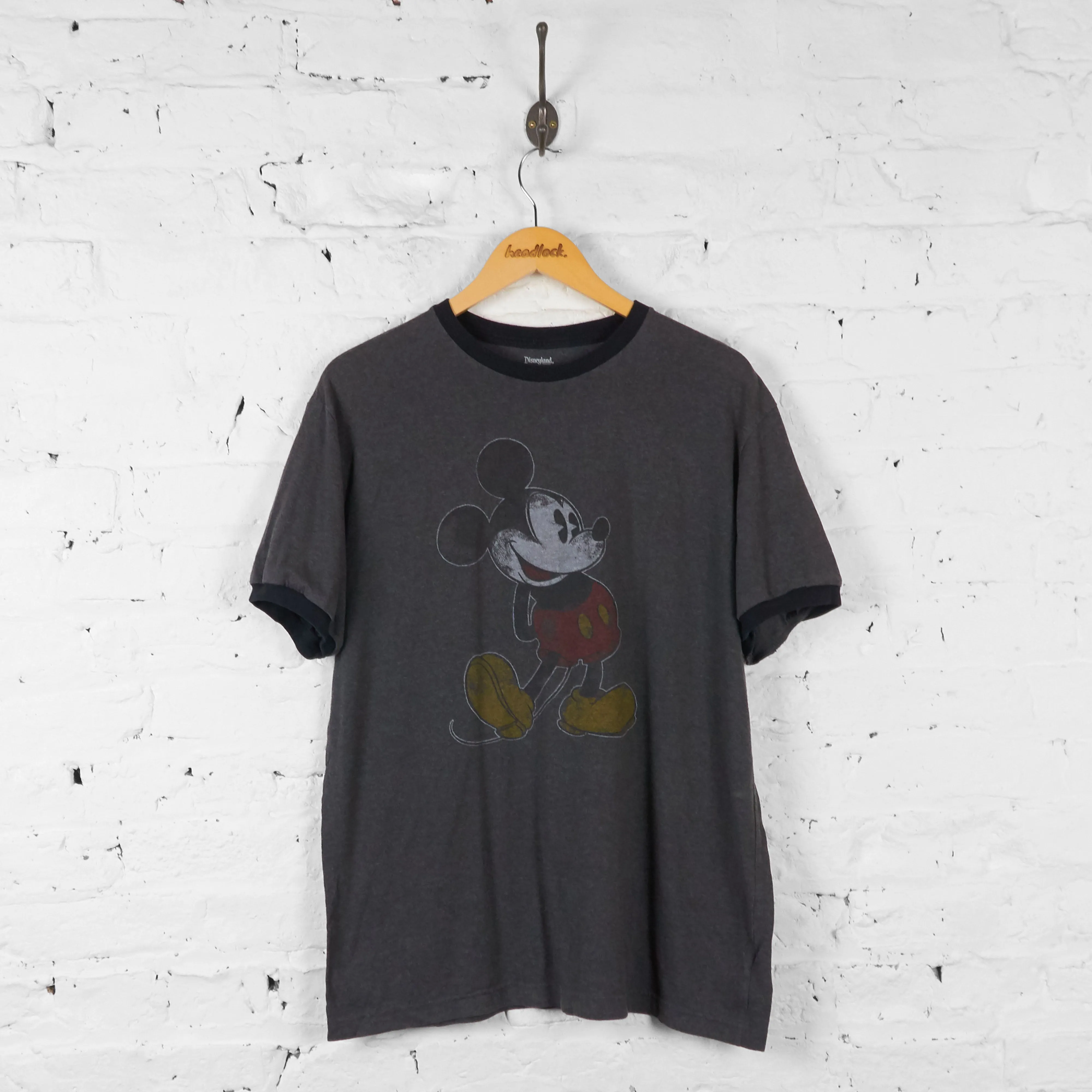 Vintage Disney Mickey Mouse Ringer T-shirt - Grey - L