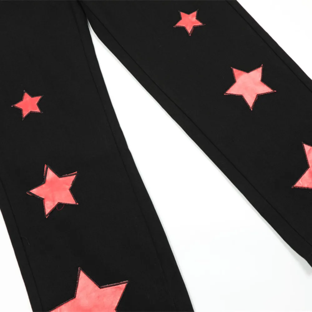 Vintage Flame Embroidery Straight Leg Jeans