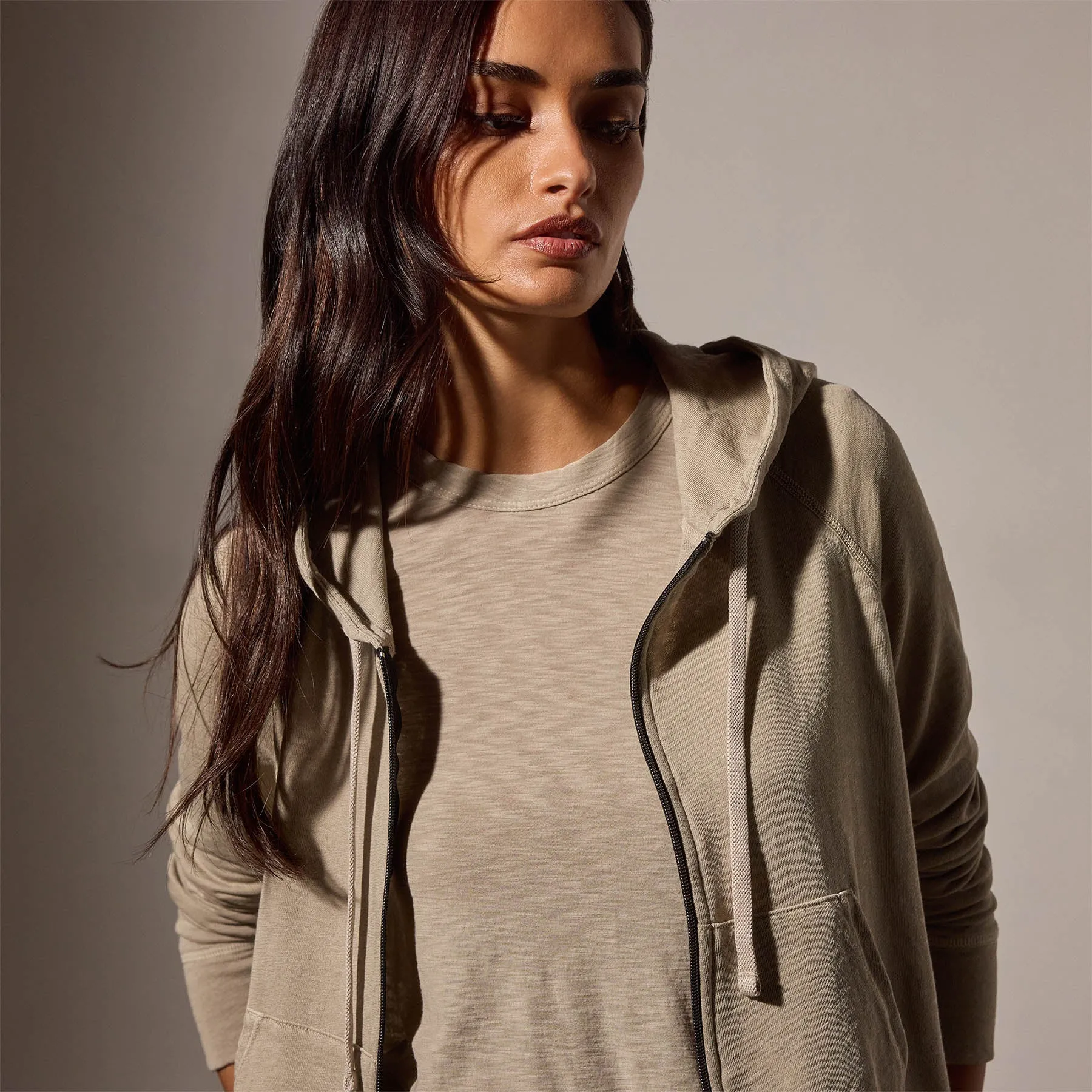 Vintage French Terry Zip Up Hoodie - Light Tan Pigment