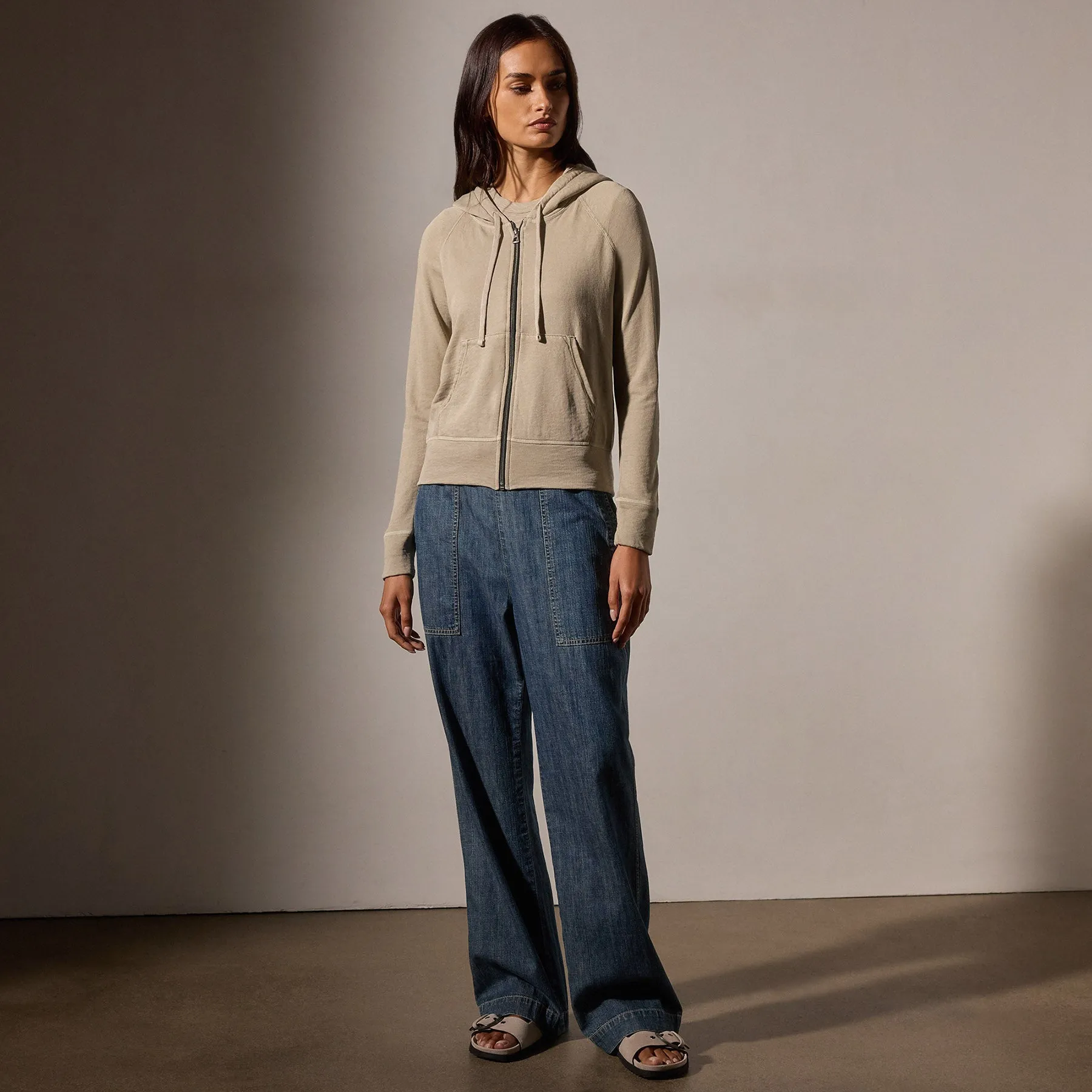Vintage French Terry Zip Up Hoodie - Light Tan Pigment