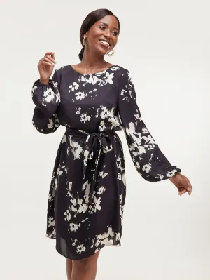 Vivo Zawadi Shift Dress - Black & Cream Print