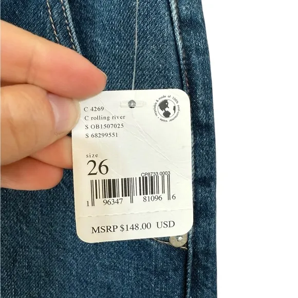 We The Free People Harlow Wide Leg Jeans Rolling River Blue Mid Rise Size 26 NWT